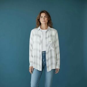 PAXTON ladies, long sleeve plaid blouse with LSU emblem on front small